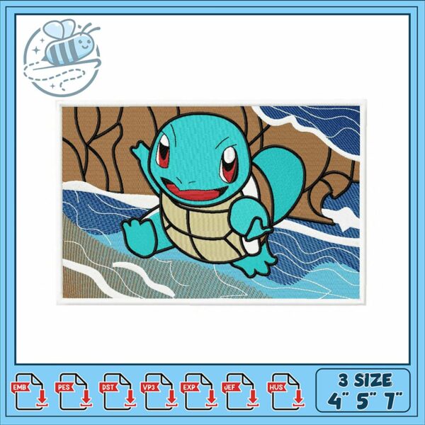 Embroidery Design Squirtle in Water Fun Style