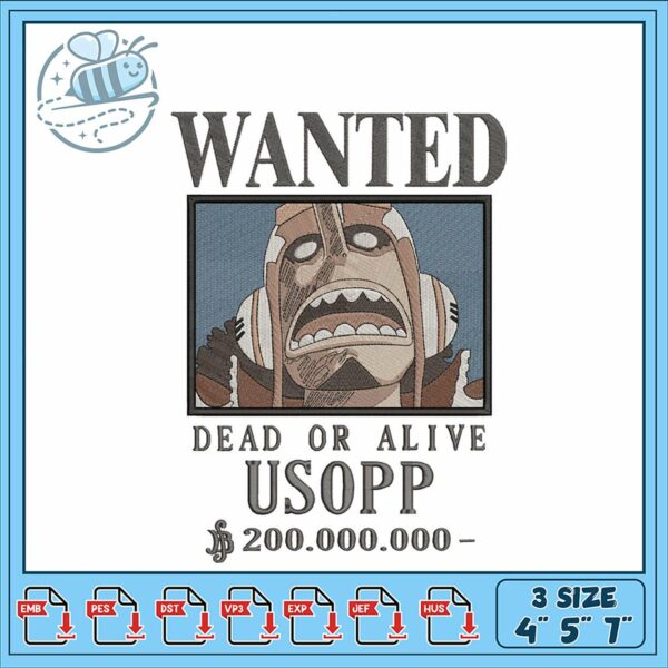 Embroidery Design Usopp Wanted Poster Art Digital