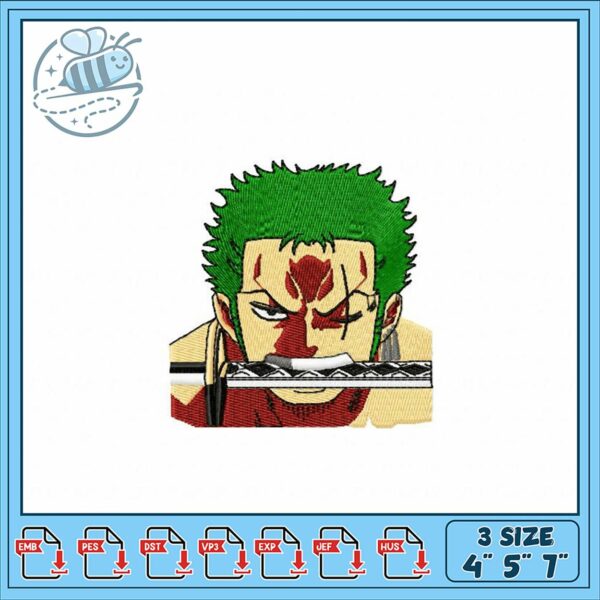 Embroidery Design Zoro Character Green Hair Sword
