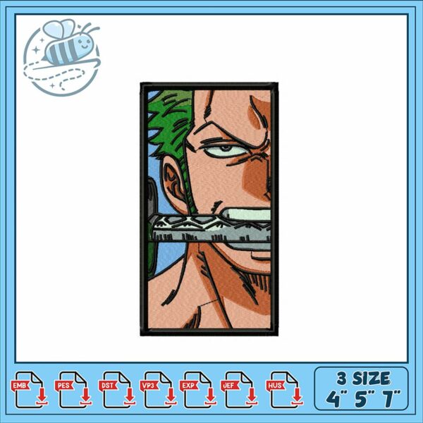 Embroidery Design for Anime Character Zoro Fan Art