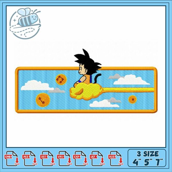 Embroidery Design of Cartoon Boy on Cloud Journey