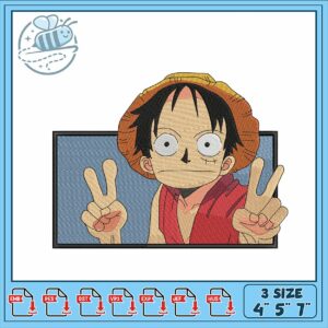 Embroidery Design of Cartoon Character Peace Sign