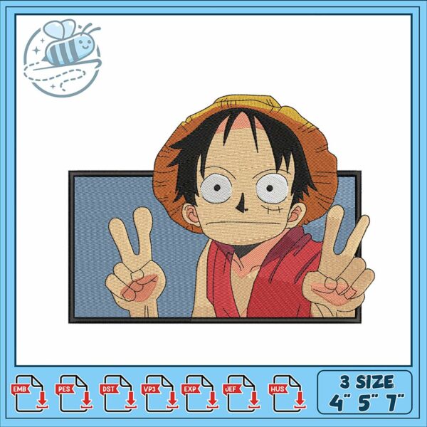Embroidery Design of Cartoon Character Peace Sign