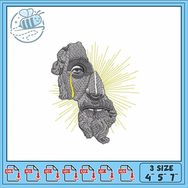 Embroidery Design of Classic Face with Tear Detail