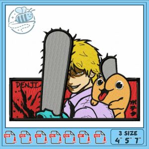 Embroidery Design of Denji Character with Chainsaw