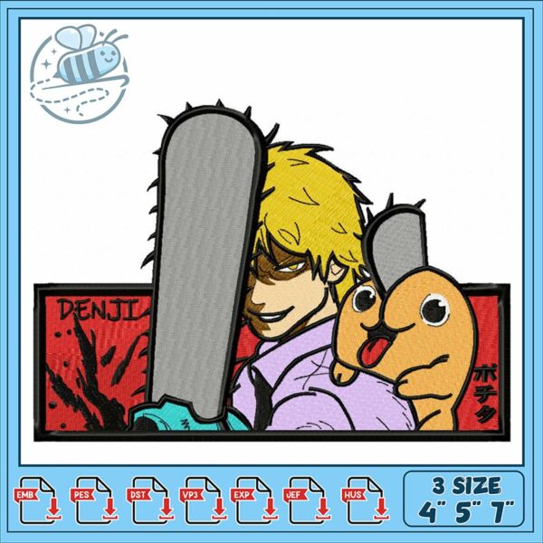 Embroidery Design of Denji Character with Chainsaw
