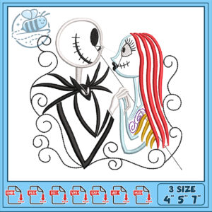 Embroidery Design of Embrace Between Skeletons