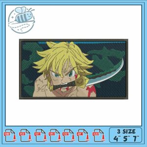 Embroidery Design of Heroic Character with Sword