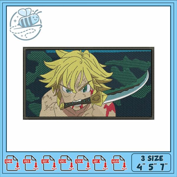 Embroidery Design of Heroic Character with Sword
