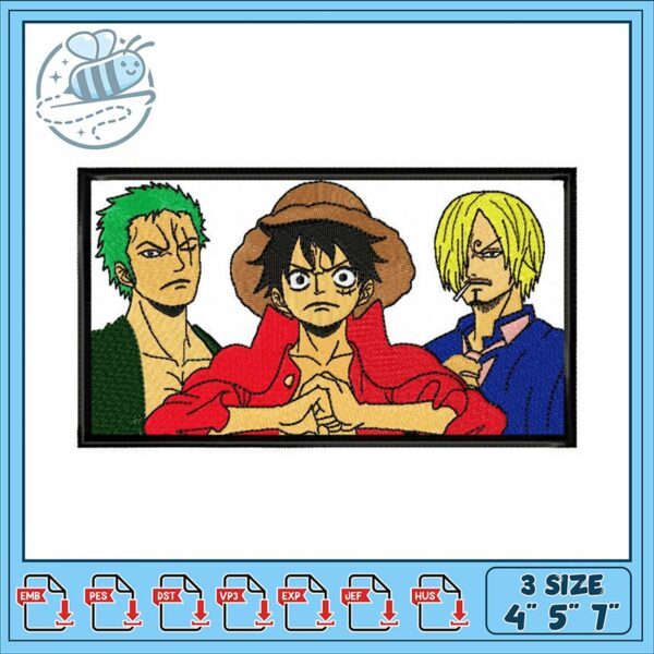Embroidery Design of Iconic Anime Trio Characters