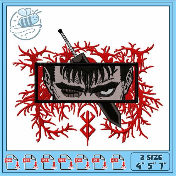 Embroidery Design of Intense Character with Weapon