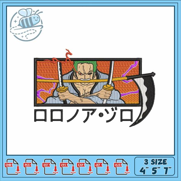 Embroidery Design of Samurai Character with Swords