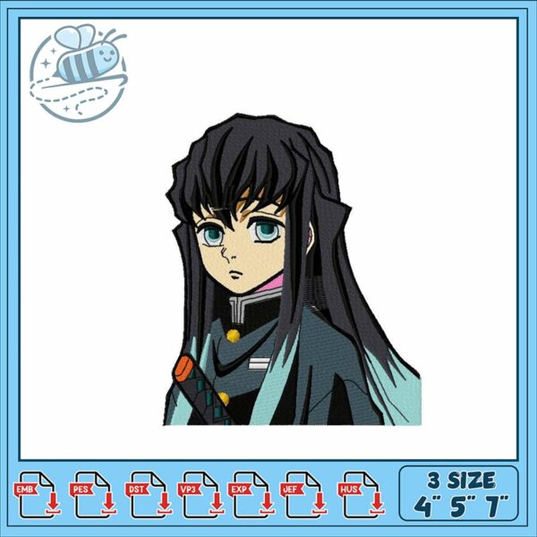 Embroidery Design of Stylish Anime Character Three Sizes
