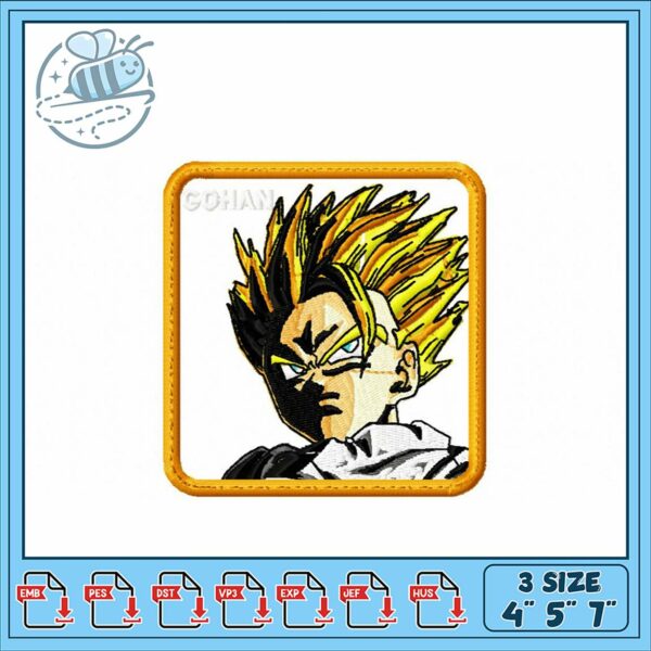 Embroidery Design of Super Saiyan Gohan Patch 3 Sizes