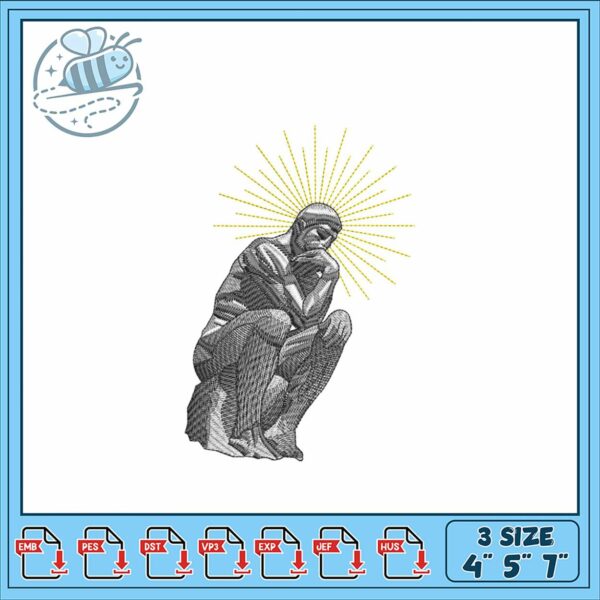 Embroidery Design of Thinker Statue in Three Sizes