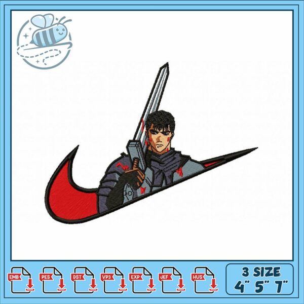 Embroidery Design of Warrior with Sword and Logo
