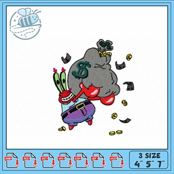 Embroidery Design of a Wealthy Cartoon Crab