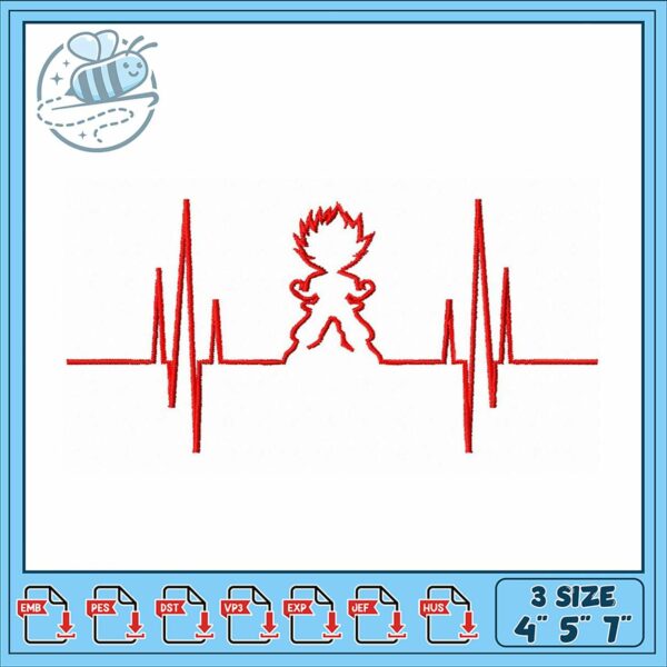 Energetic Embroidery Design Heartbeat Motif Art