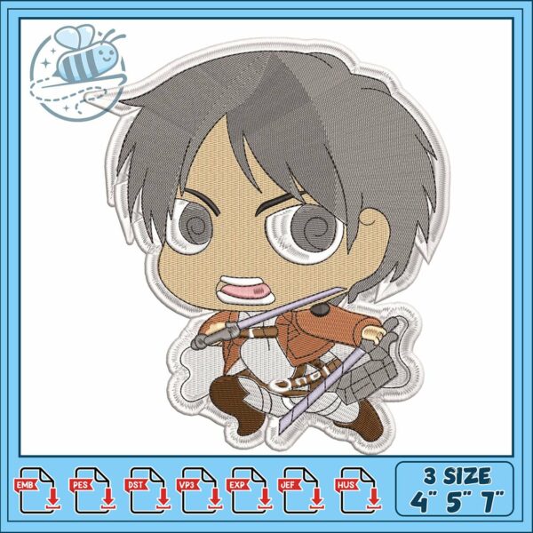 Eren chibi art design embroidery, eren yeager​ embroidery