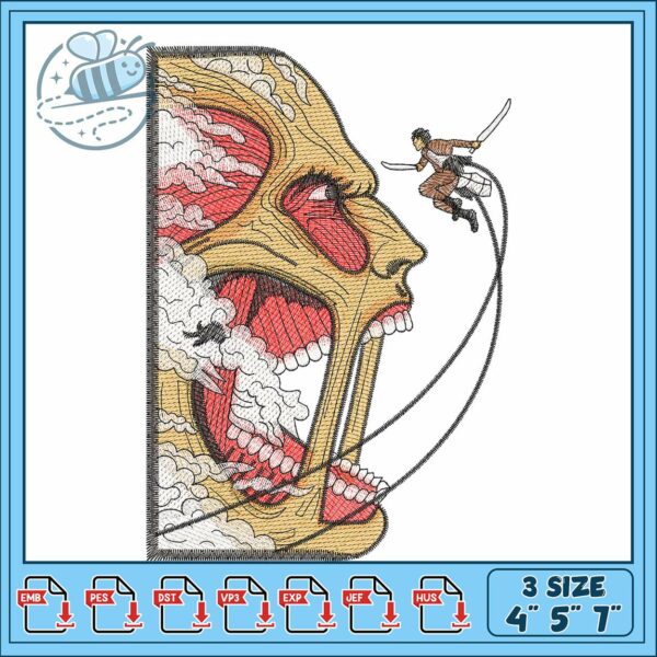 Eren vs titan colossal embroidery, eren yeager aot​​​​ embroidery