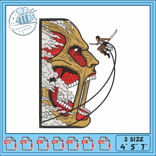 Eren vs titan design embroidery, eren yeager manga​​​​​ embroidery