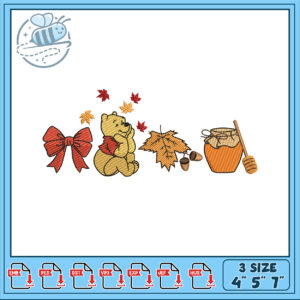 Fall Themed Embroidery Design Featuring Cute Bear