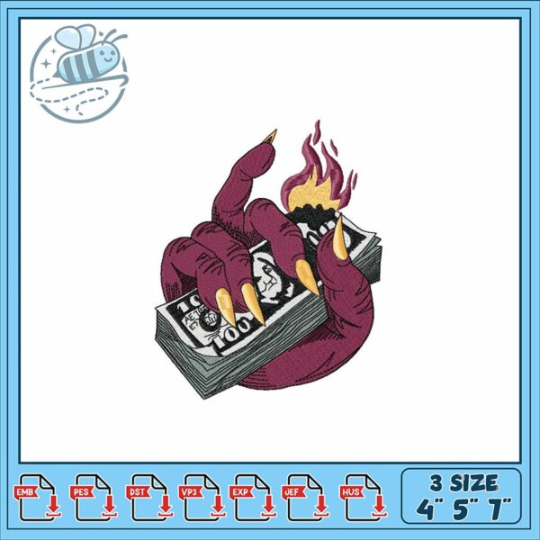 Fierce Money Hand Embroidery Design in Three Sizes