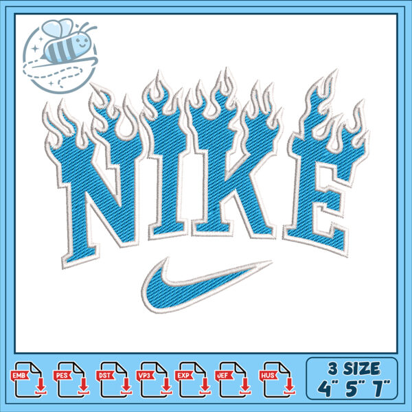 Flame Design Blue Nike Embroidery File Download