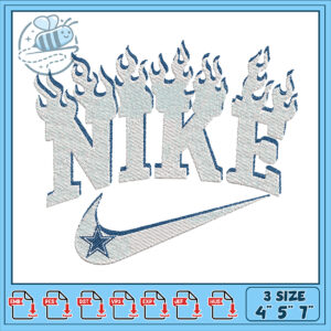 Flame Embroidery Design for Nike Logo 3 Sizes