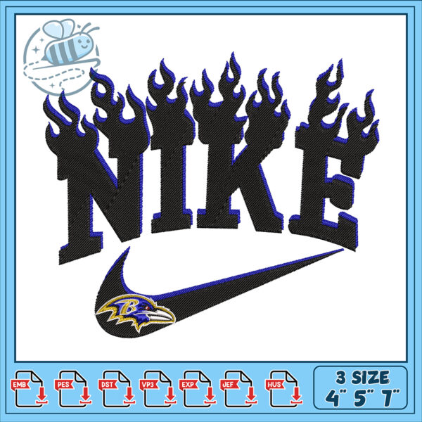 Flaming Nike Embroidery Design 3 Sizes