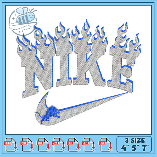 Flaming Nike Logo Embroidery Design in Three Sizes