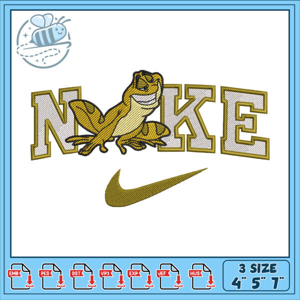 Frog Nike Embroidery Design 4x5x7 Inch