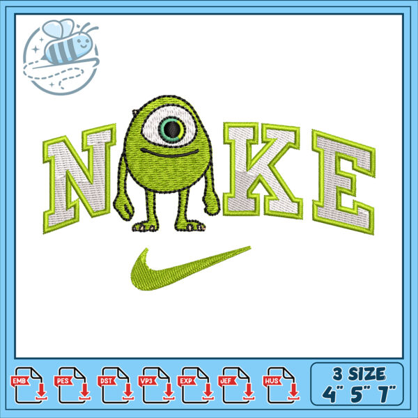 Fun Monster Inspired Nike Logo Embroidery Design