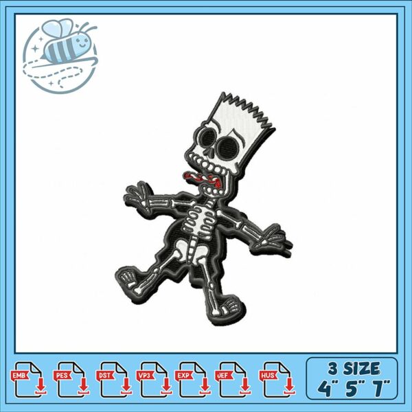 Fun Skeleton Embroidery Design 4×5 and 7 Inch Sizes