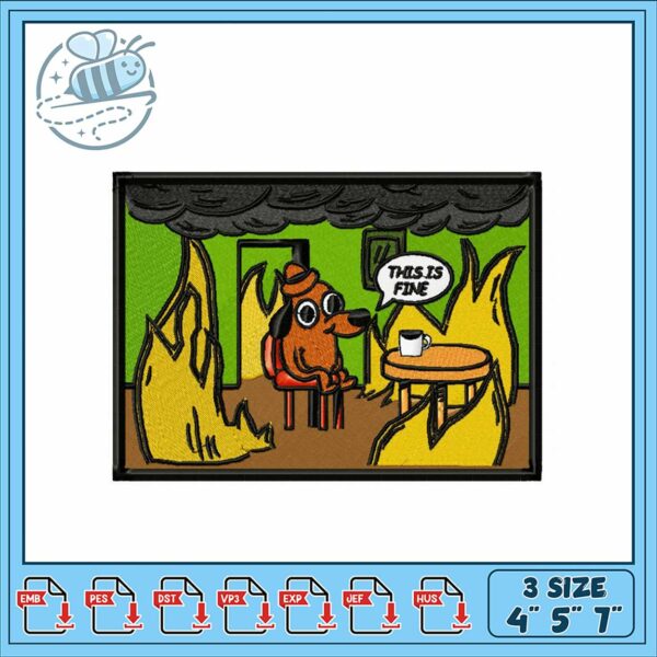 Funny Dog in Flames Embroidery Design Downloadable Art