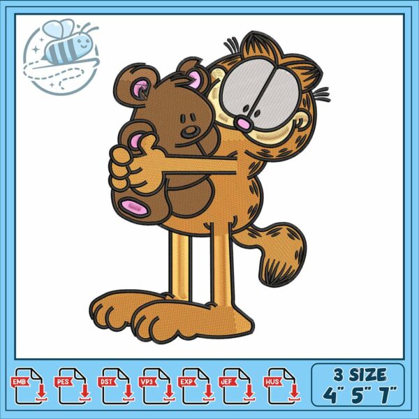 Garfield with teddy embroidery, garfield the movie​​​​ embroidery