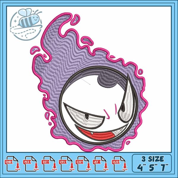 Gastly pokemon art embroidery, pokemon gastly​ embroidery