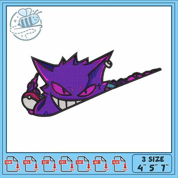 Gengar Pokemon Embroidery Design for 4 5 7 Inch