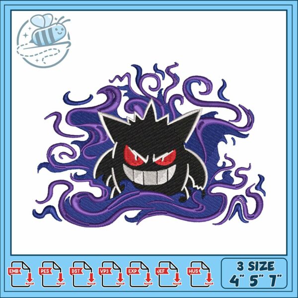 Gengar pokemon design embroidery, pokemon gengar​ embroidery