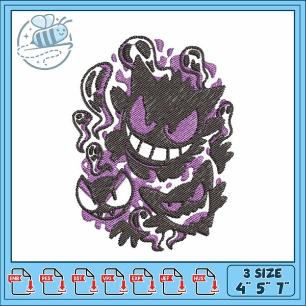 Gengar pokemon evolution embroidery, gengar pokemon tcg​​ embroidery