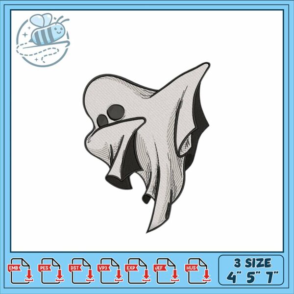 Ghost Embroidery Design in Three Sizes for DIY Fun