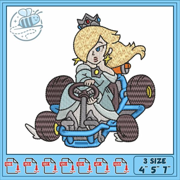Girl with car design embroidery, princess rosalina​ embroidery