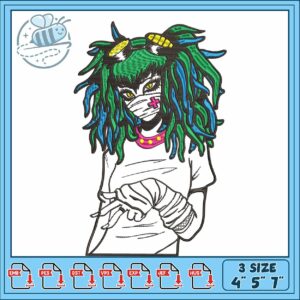 Girl with green hair art embroidery