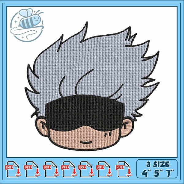 Gojo chibi embroidery, satoru gojo​ embroidery, gojo manga​ embroidery