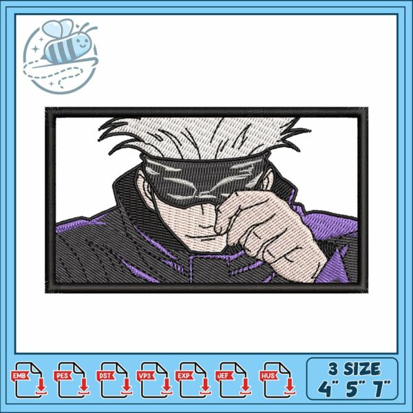 Gojo white design embroidery, jujutsu kaisen gojo figure​​ embroidery design