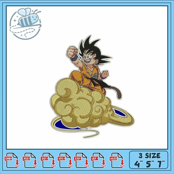 Goku Flying Cloud Embroidery Design in Multiple Sizes