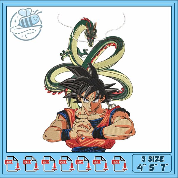 Goku and shenron embroidery, super saiyan goku​ embroidery