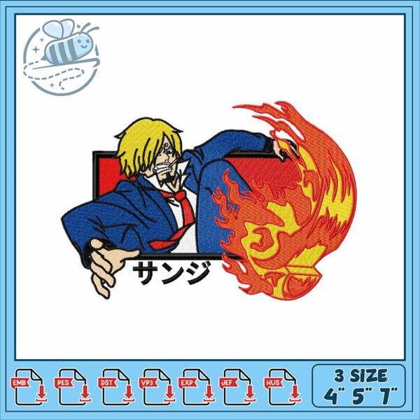 Golden Flame Anime Character Embroidery Design File