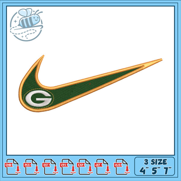 Green Bay Packers Nike Swoosh Embroidery Design