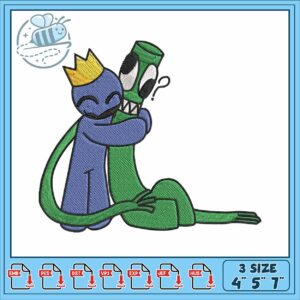 Green hug blue rainbow embroidery